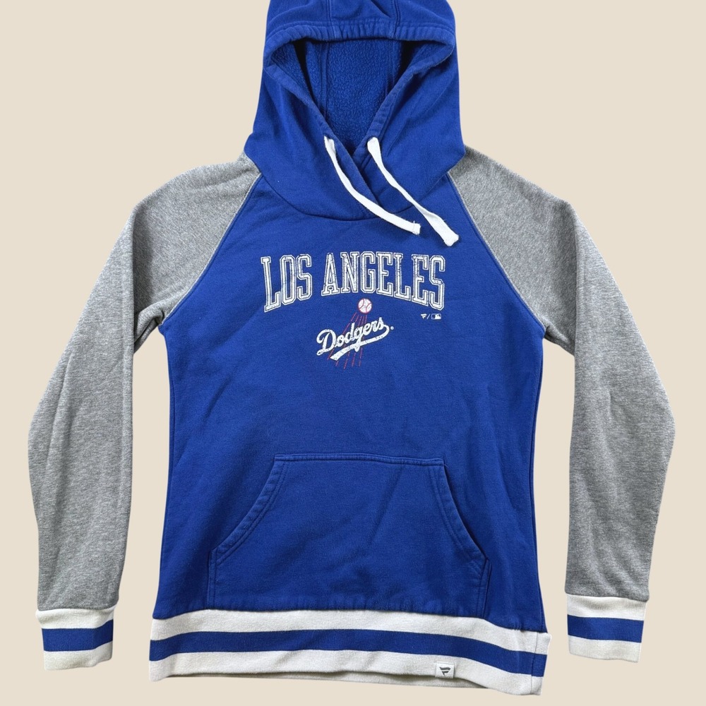 Fanatics Hoodie Women S Blue Gray Los Angeles Dodgers MLB Baseball Raglan Sweat